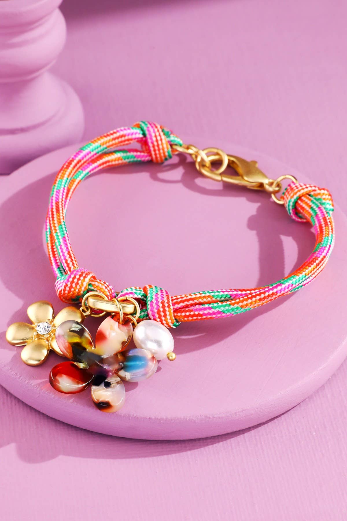 Sorbet Rope Flower Charm Bracelet: Sorbet Multi