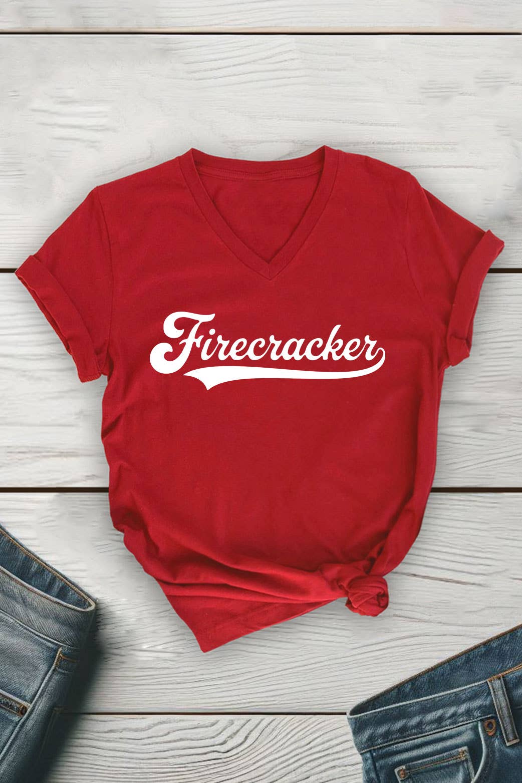 Firecracker Retro Unisex V Neck Tee, (eta 5/22)