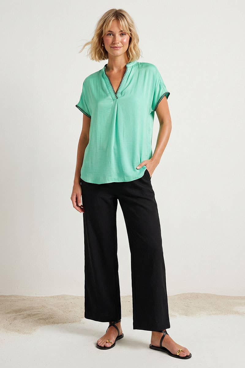 Whipstitch Drop Shoulder Regular Blouse: Navy / L