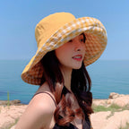 Women's Reversible Checkered Bucket Hat Yellow