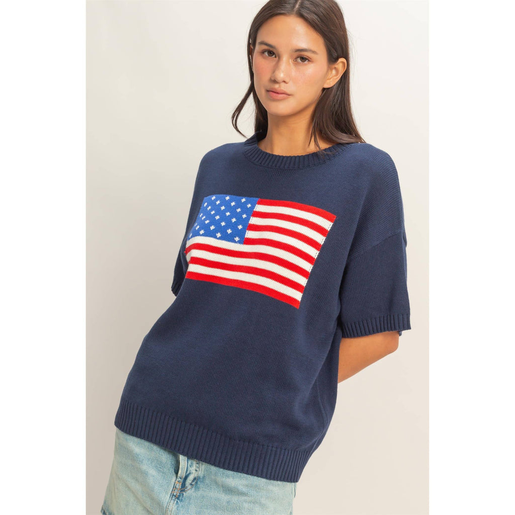 American Flag Knit Top Navy