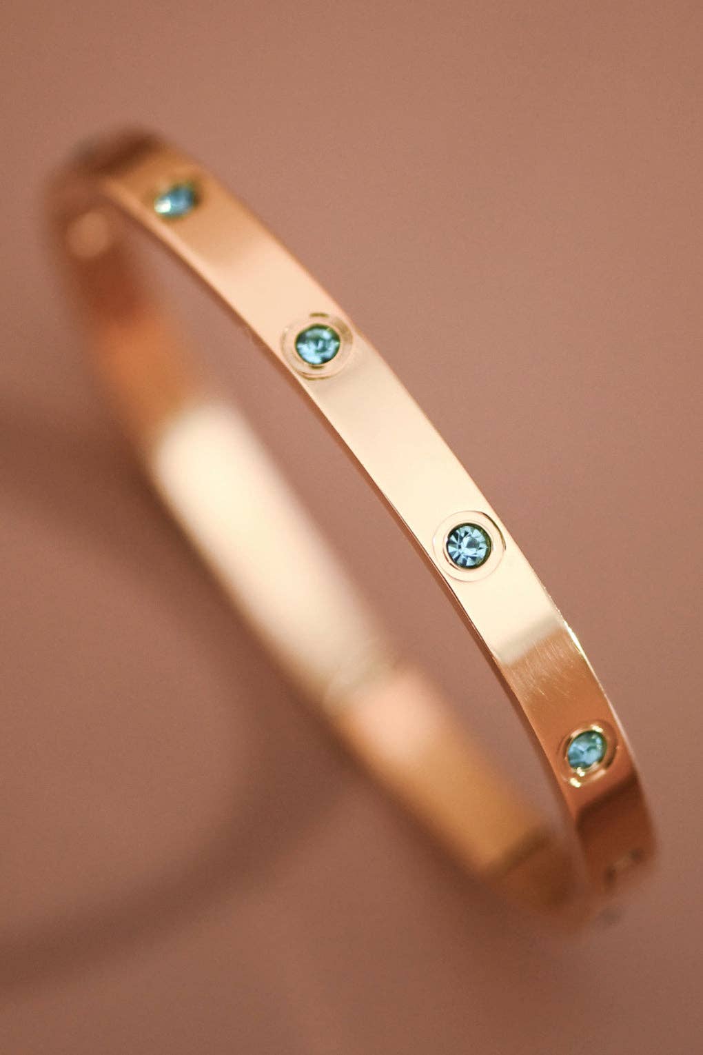 18K Gold Plated Waterproof Stainless Steel Aquamarine Bangle