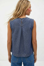 Round Neck Garment Wash Sleeveless Top: Tan / S-M-L(2-2-2)