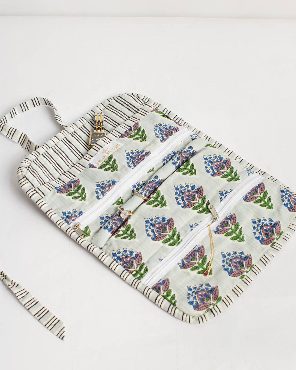 Leighton Quilted Jewelry Roll Blue