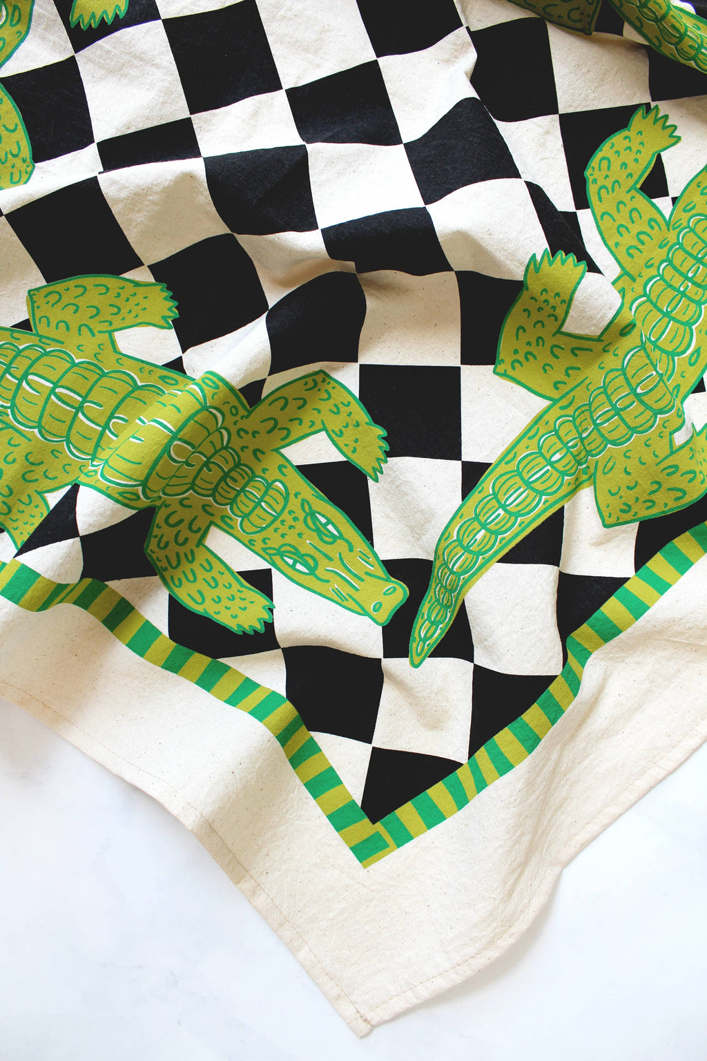 Alligator Patio Screen Printed Tea Towel  : Classic Black