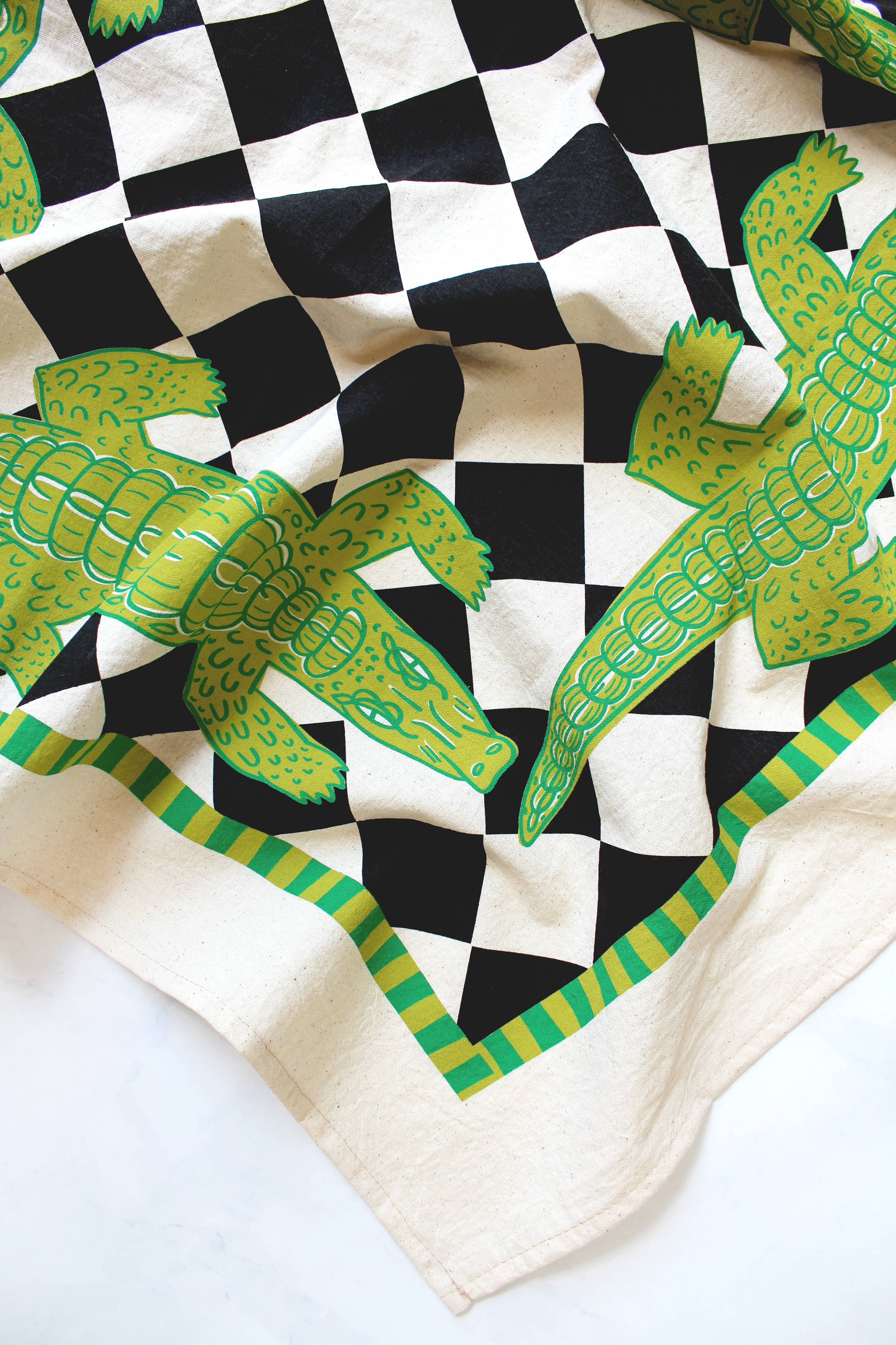 Alligator Patio Screen Printed Tea Towel  : Classic Black