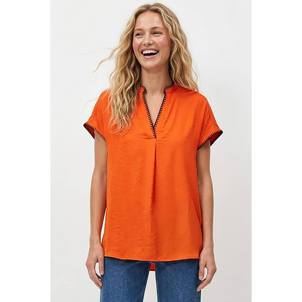Whipstitch Drop Shoulder Regular Blouse: Navy / L