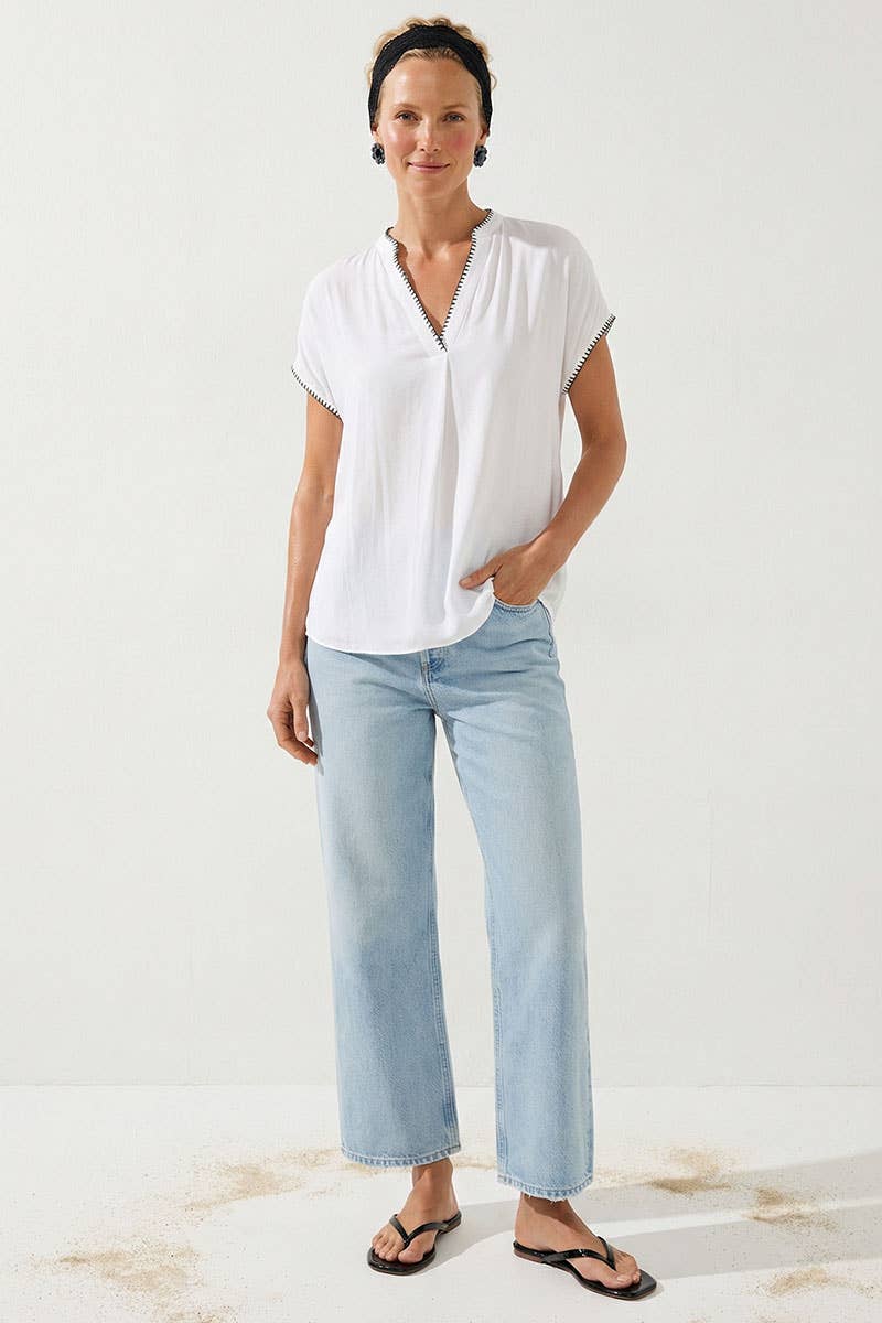 Whipstitch Drop Shoulder Regular Blouse: Sunflower / L
