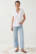 Whipstitch Drop Shoulder Regular Blouse: Navy / L