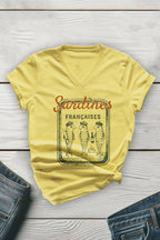 French Sardines Unisex V Neck Tee: White / L / Graphic T-Shirt