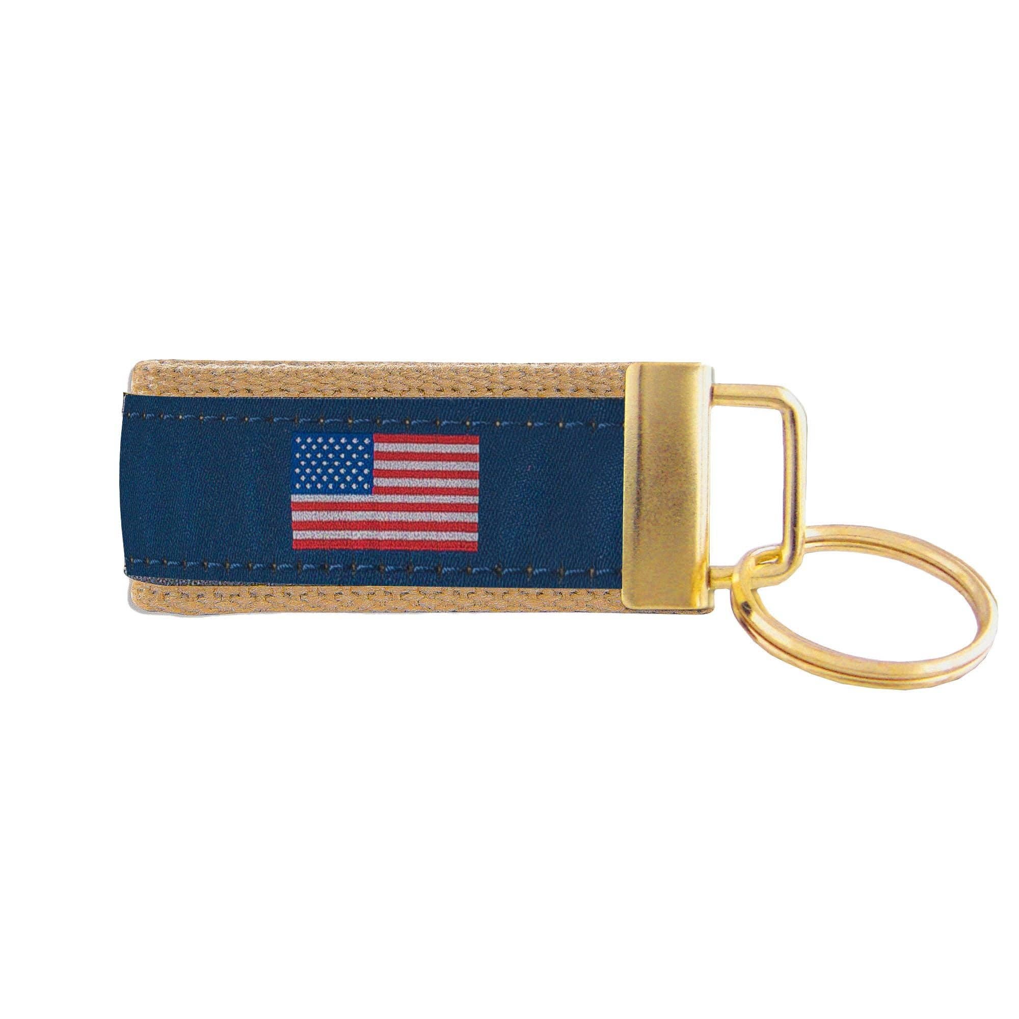 American Flag Woven Ribbon Key Chain. USA Key Fob