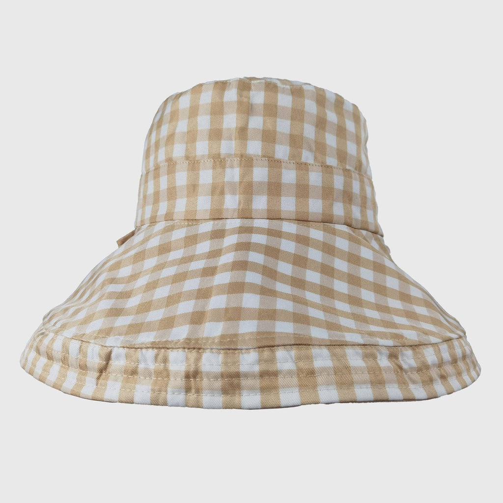 Women's Reversible Checkered Bucket Hat Beige