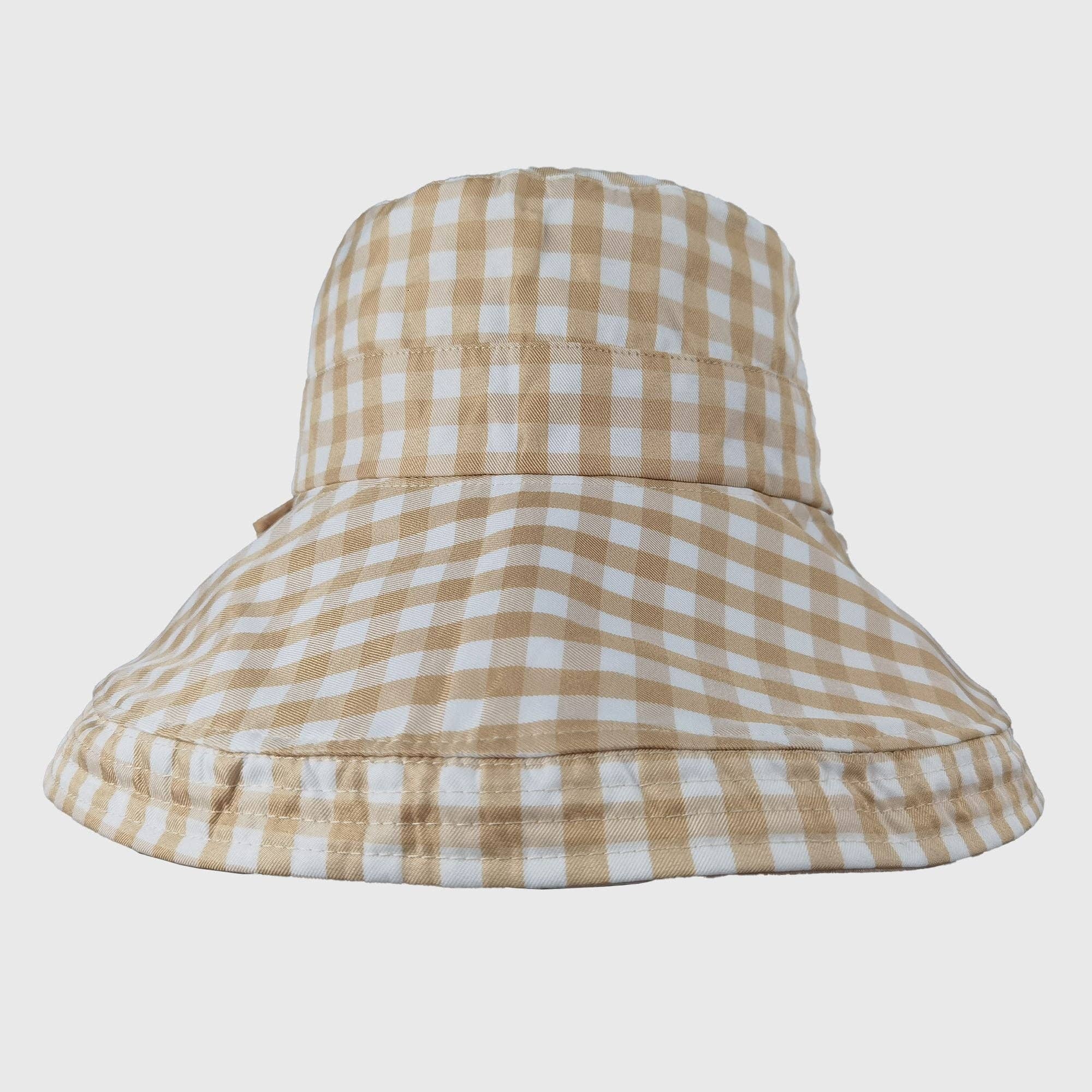 Women's Reversible Checkered Bucket Hat Beige