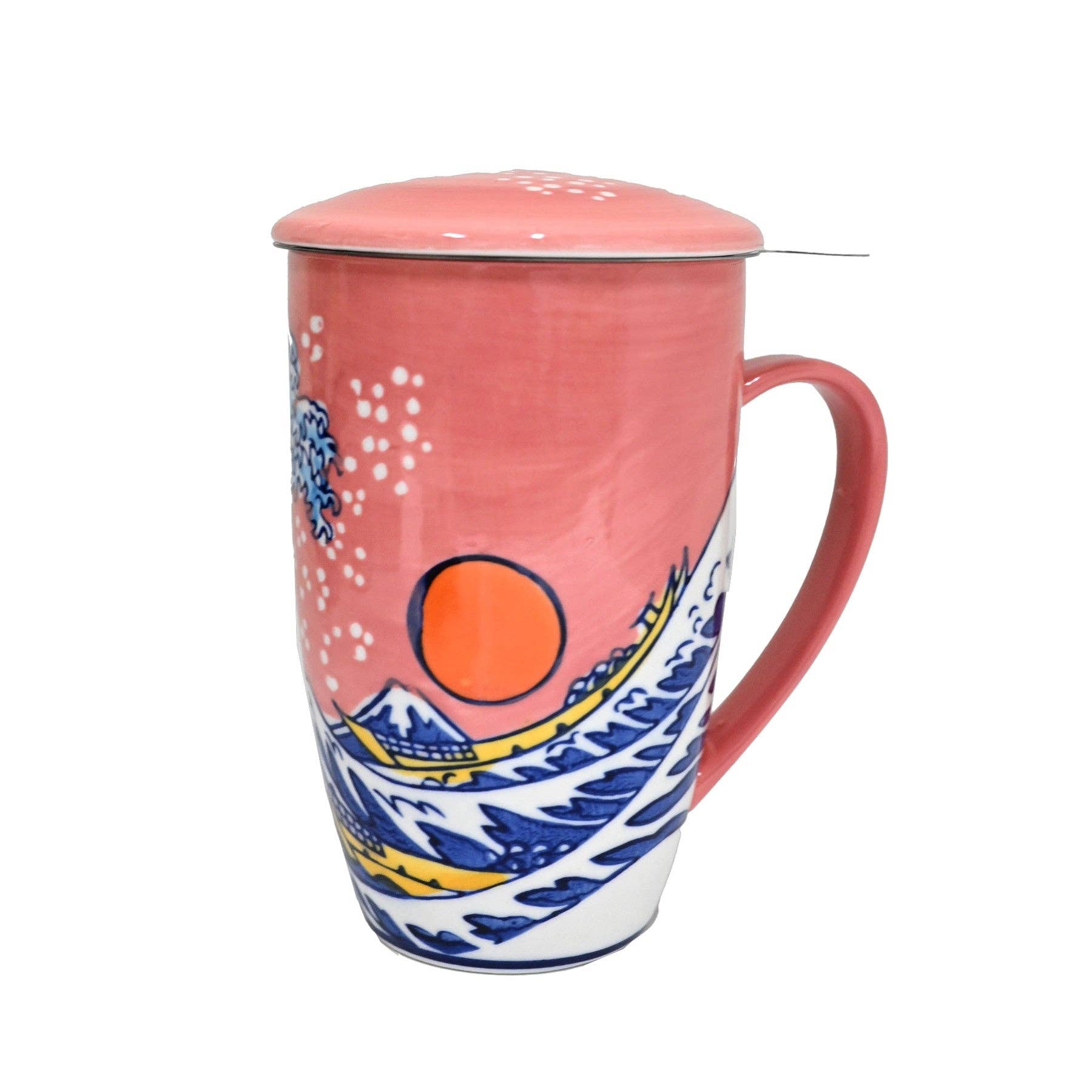 Sunset Wave Design 15oz Tea Mugs with Lid and Infuser