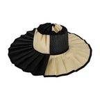 Boho Checkered Straw Hat Roll Up Ruffled Beach Hat: Green / M
