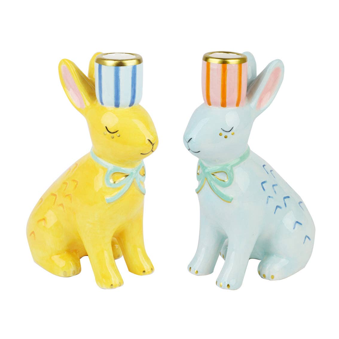 Hand-Painted Bunnies Ceramic Candle Holder