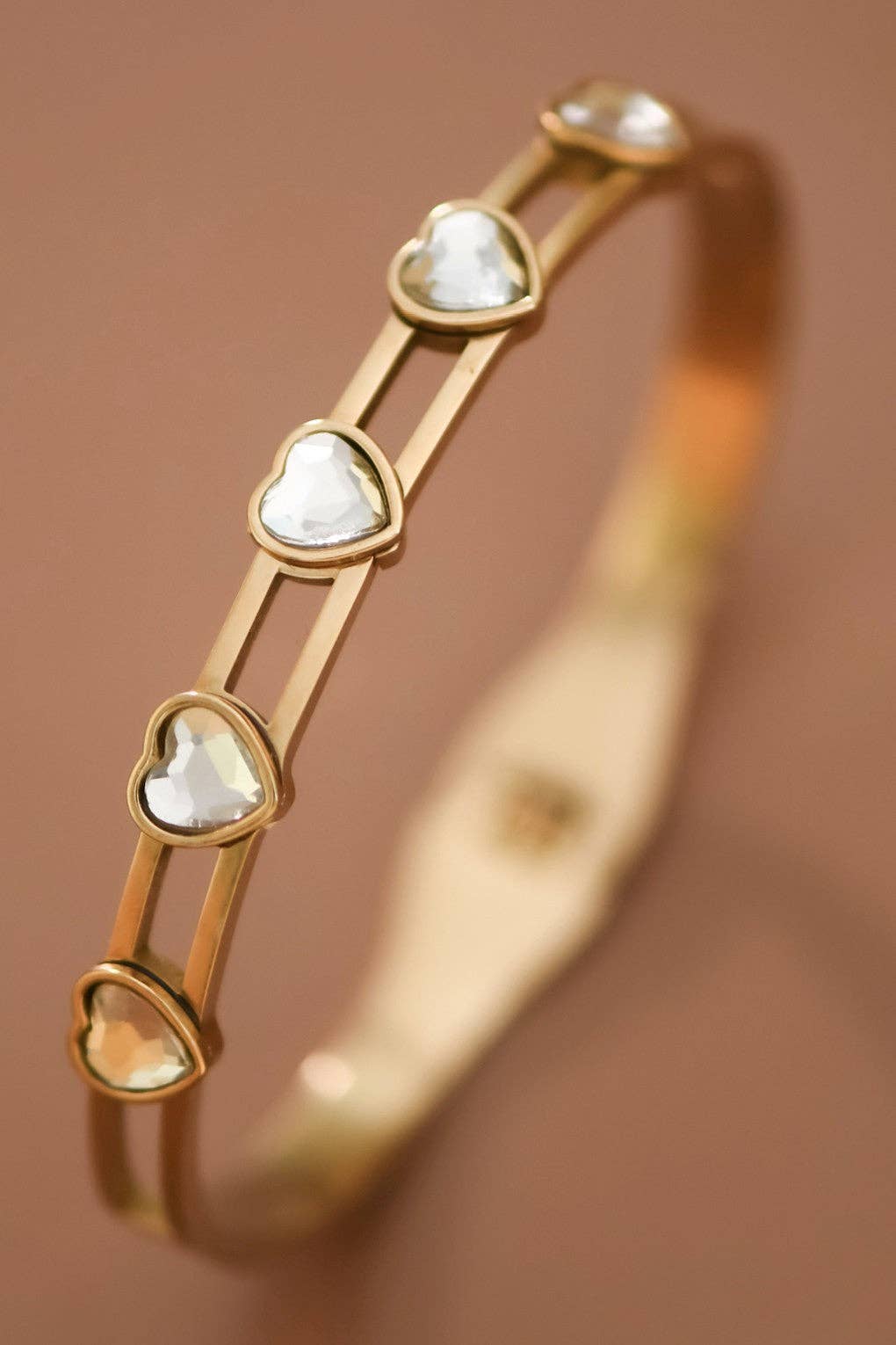 18K Gold Plated Waterproof Stainless Steel Heart Hinged Bangle