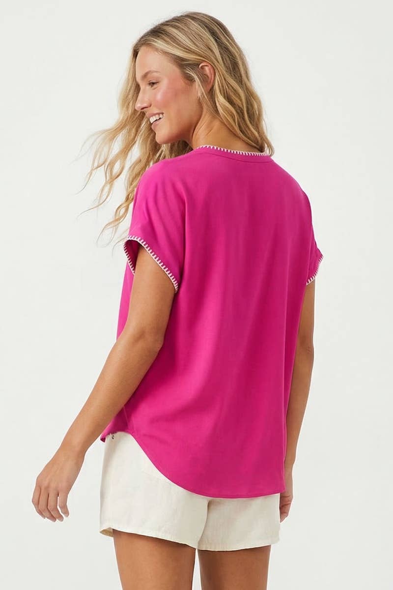 Whipstitch Drop Shoulder Regular Blouse: Sunflower / L