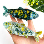 Green Sardine Hair Claw Clip with Seaweed Detail: Blue-A