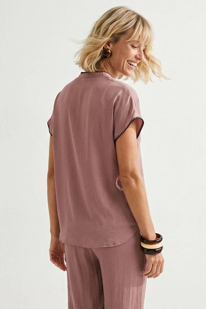 Whipstitch Drop Shoulder Regular Blouse: Sunflower / L