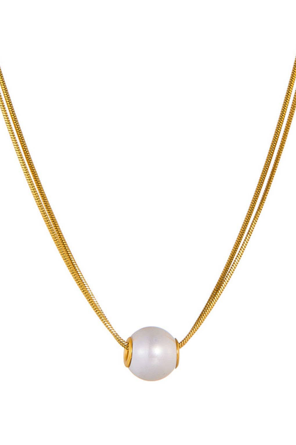 18K Gold Plated Waterproof Stainless Steel Chain Necklace Large Pearl