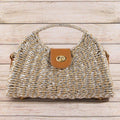 Woven Straw Top Handle Handbag Khaki