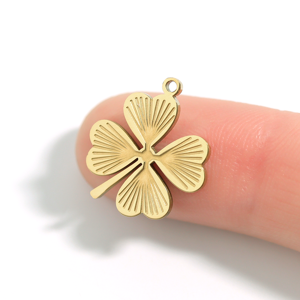 18K Gold Plated Stainless Steel Sunburst Four Leaf Clover Charm