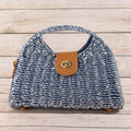 Woven Straw Top Handle Handbag Blue