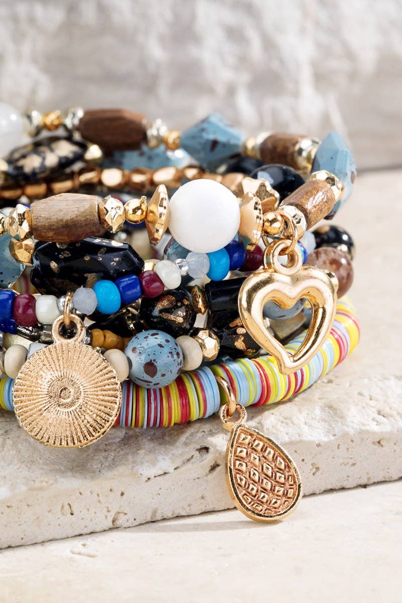 Layered Mixed Beads Bracelet Set: Stone