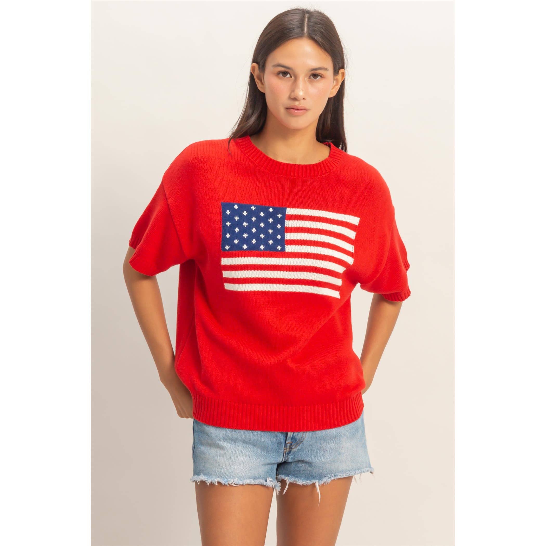 American Flag Knit Top Red
