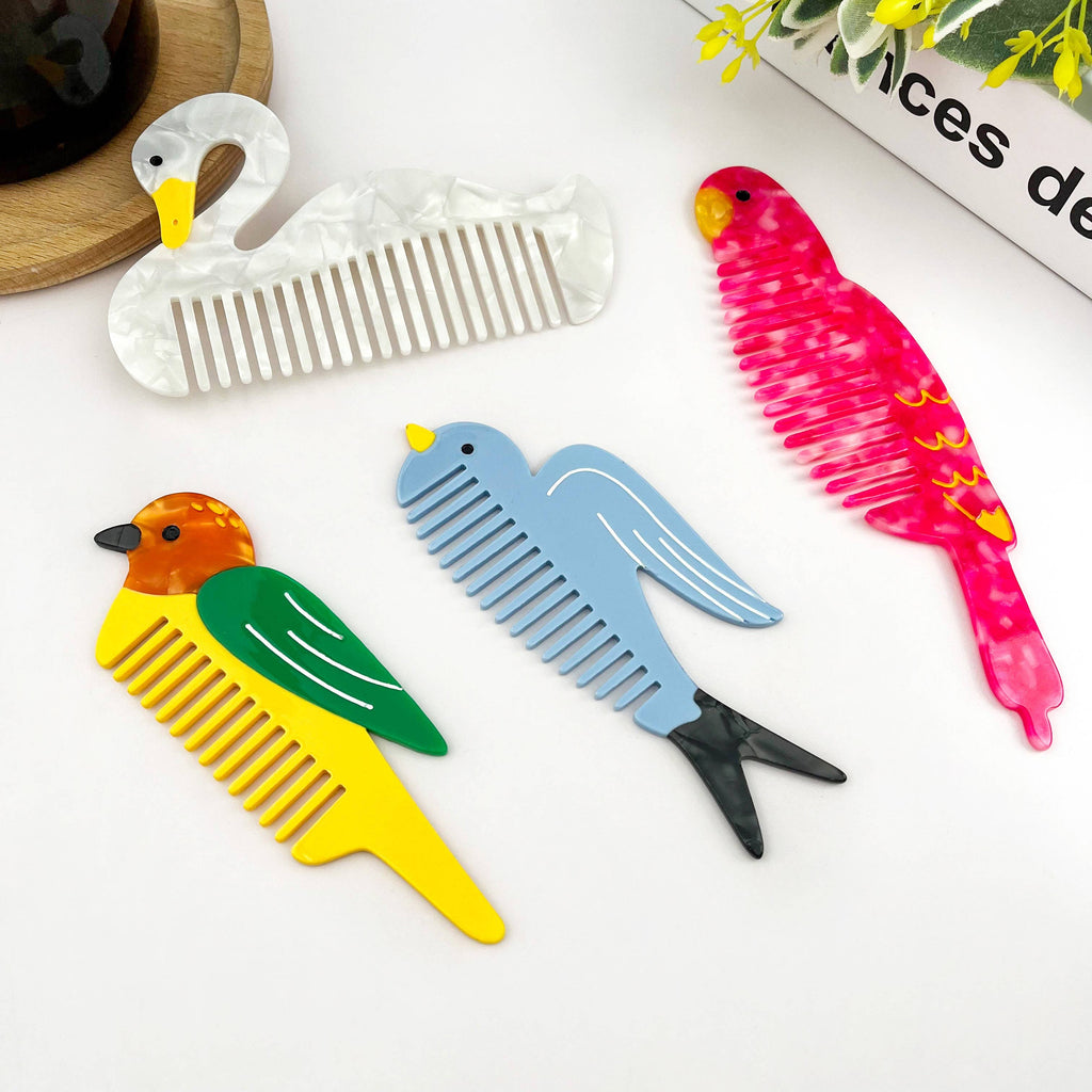 Acetate Bird-Shaped Hair Comb: Yellow Green Bird