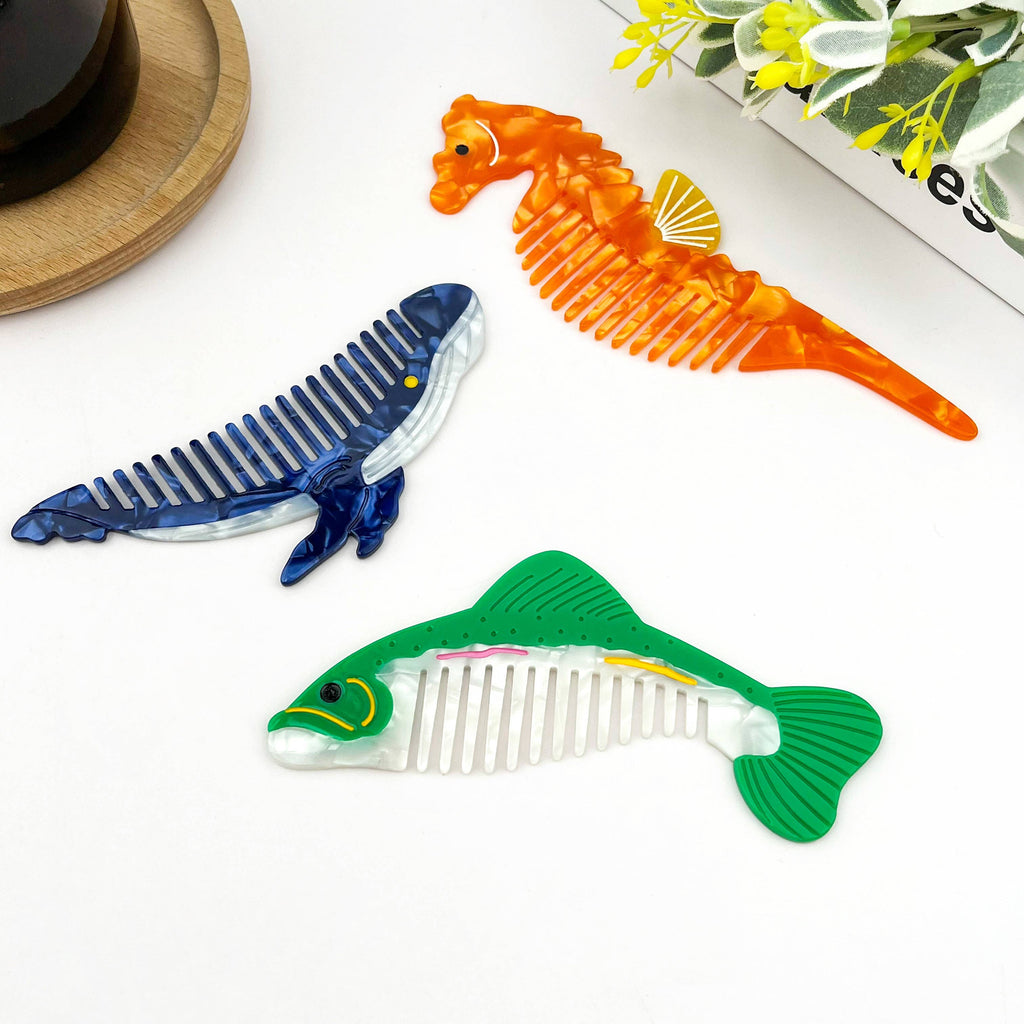 Acetate Ocean Animal Hair Comb: Seahorse