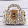 Woven Straw Turn Lock Top Handle Handbag