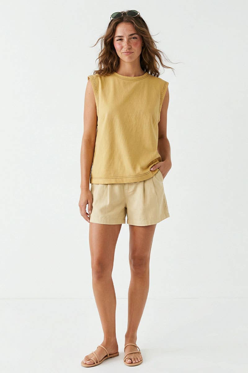 Round Neck Garment Wash Sleeveless Top: Banana / S-M-L(2-2-2)