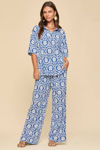 2-Piece Blouse + Relaxed Pants Resort Wear Set Royal Blue