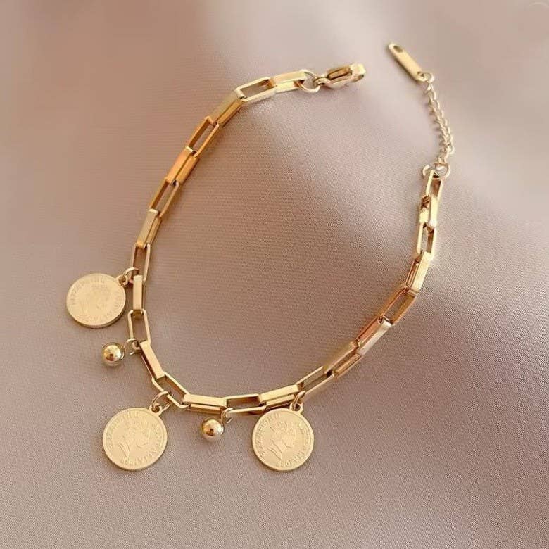 18K STAINLESS STEEL TARNISH FREE COIN BRACELET