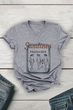 French Sardines Unisex V Neck Tee: White / L / Graphic T-Shirt