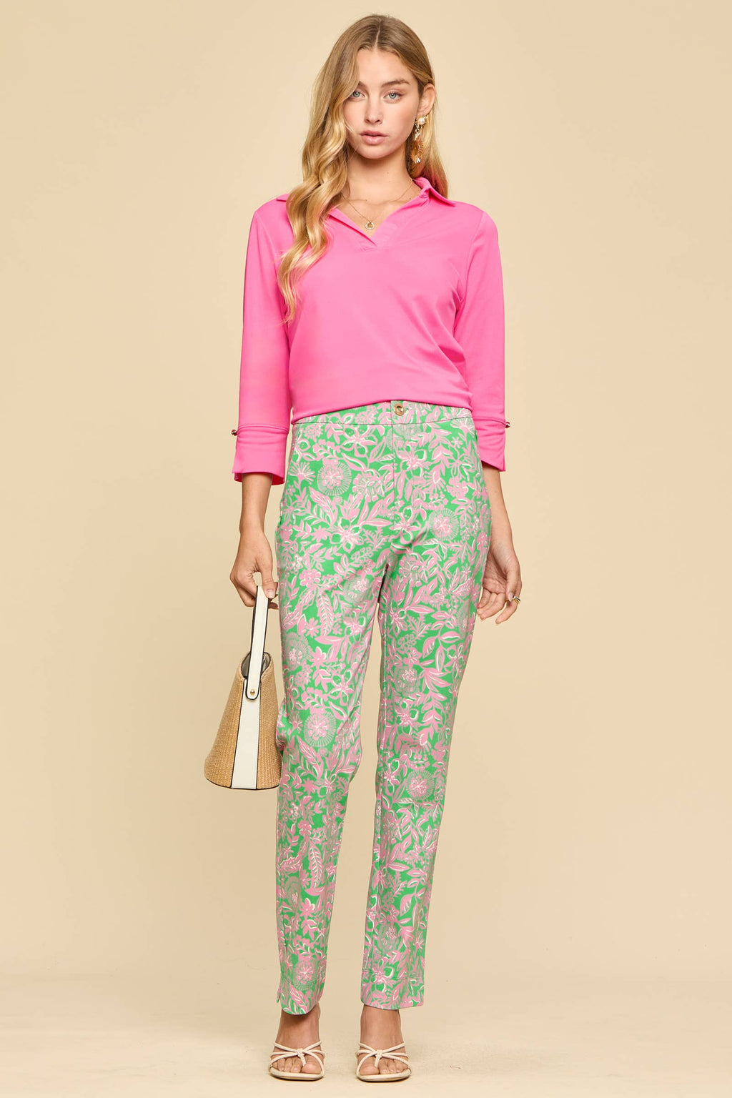 Sun-Protective, Lightweight Everyday Pants: KELLY GREEN PINK