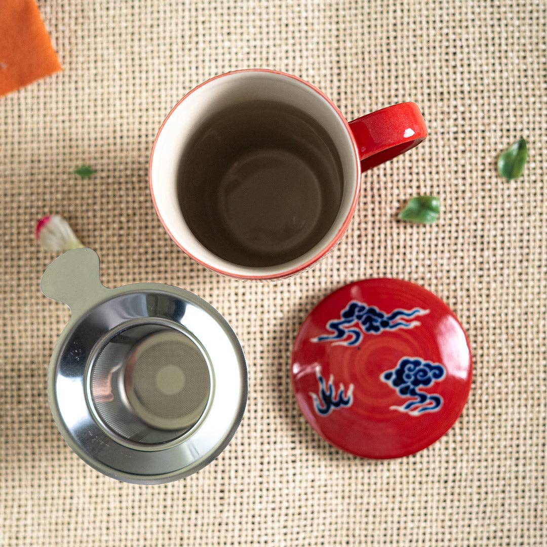 Oriental Dragon Design 15oz Tea Mugs with Lid and Infuser