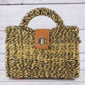 Basket Weave Top Handle Rectangle Bag Black