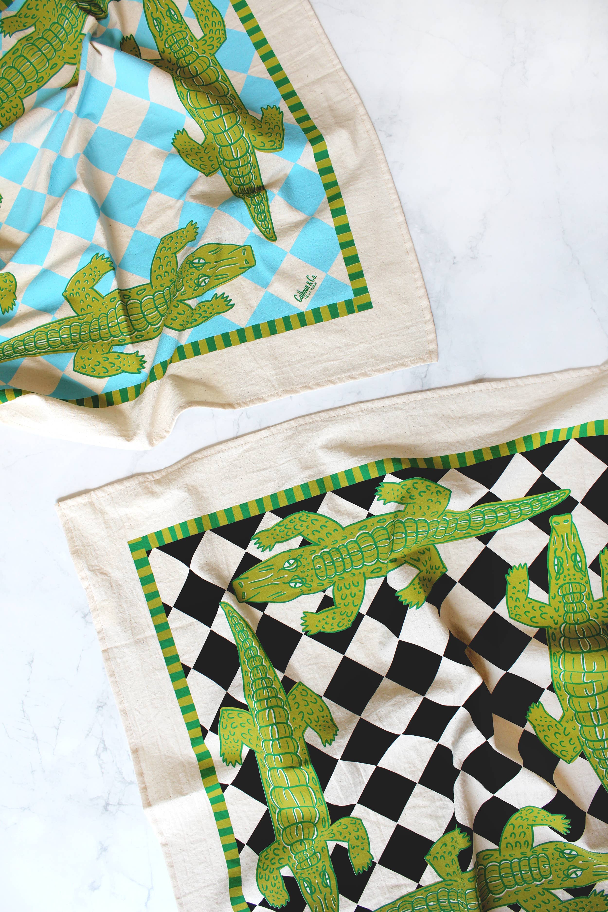 Alligator Patio Screen Printed Tea Towel  : Classic Black