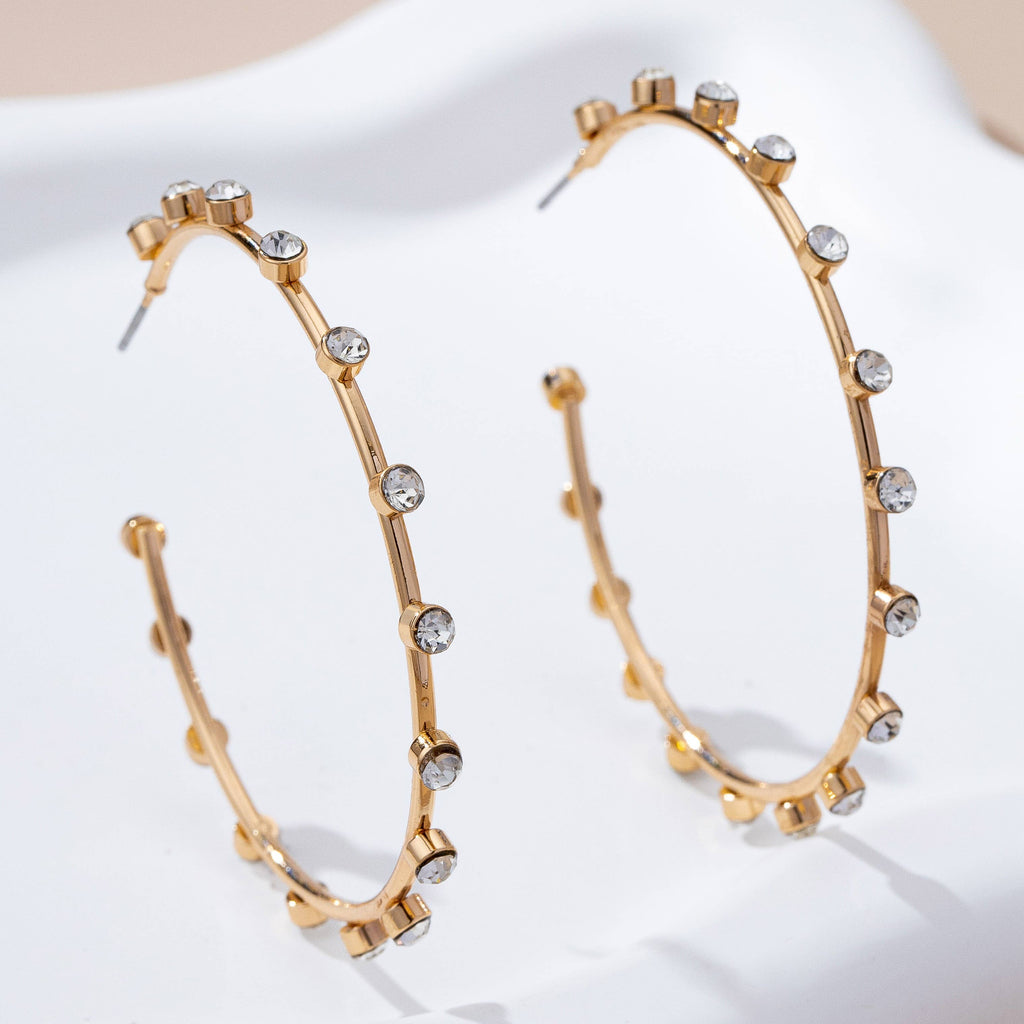 Crystal-Studded Gold Hoop Earrings