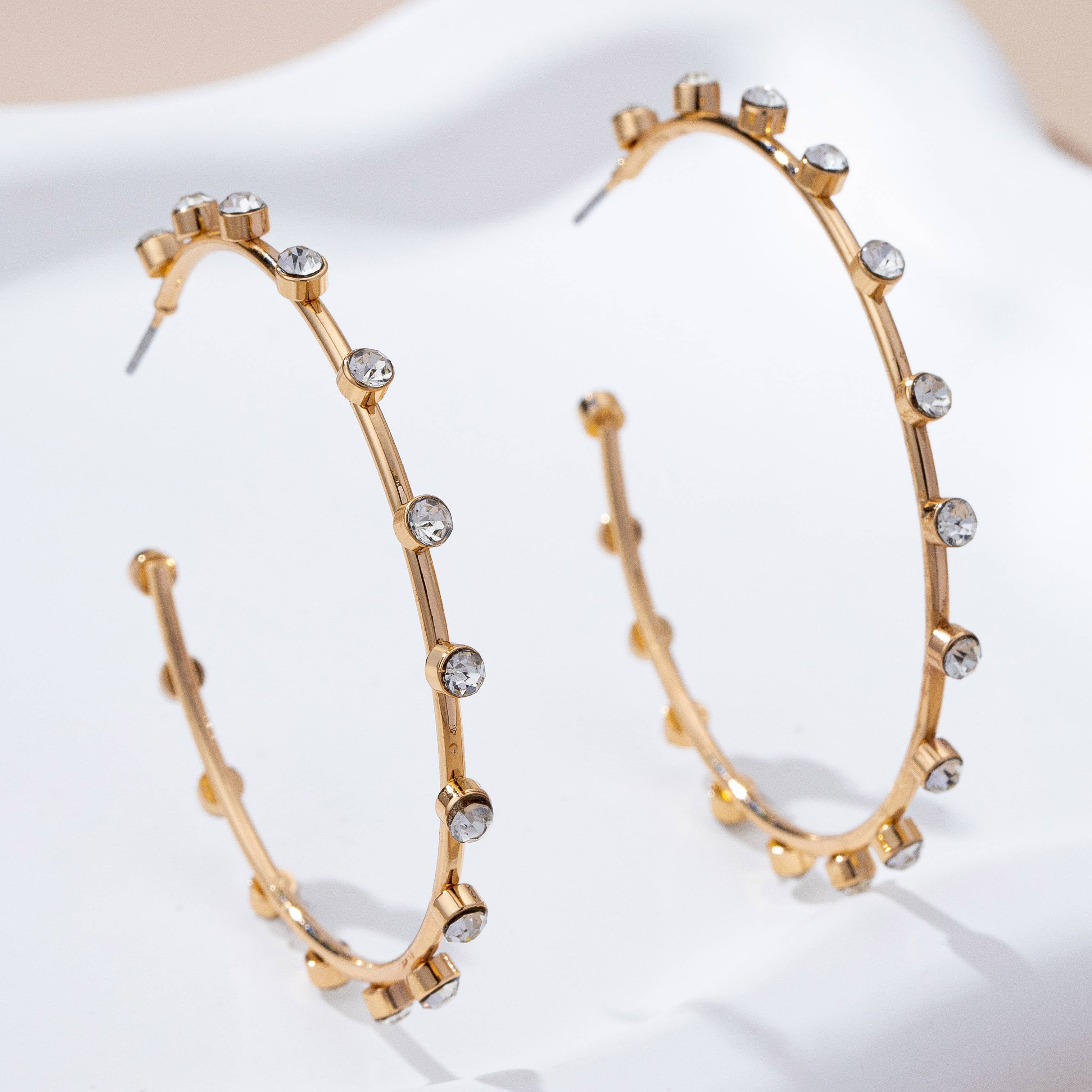 Crystal-Studded Gold Hoop Earrings