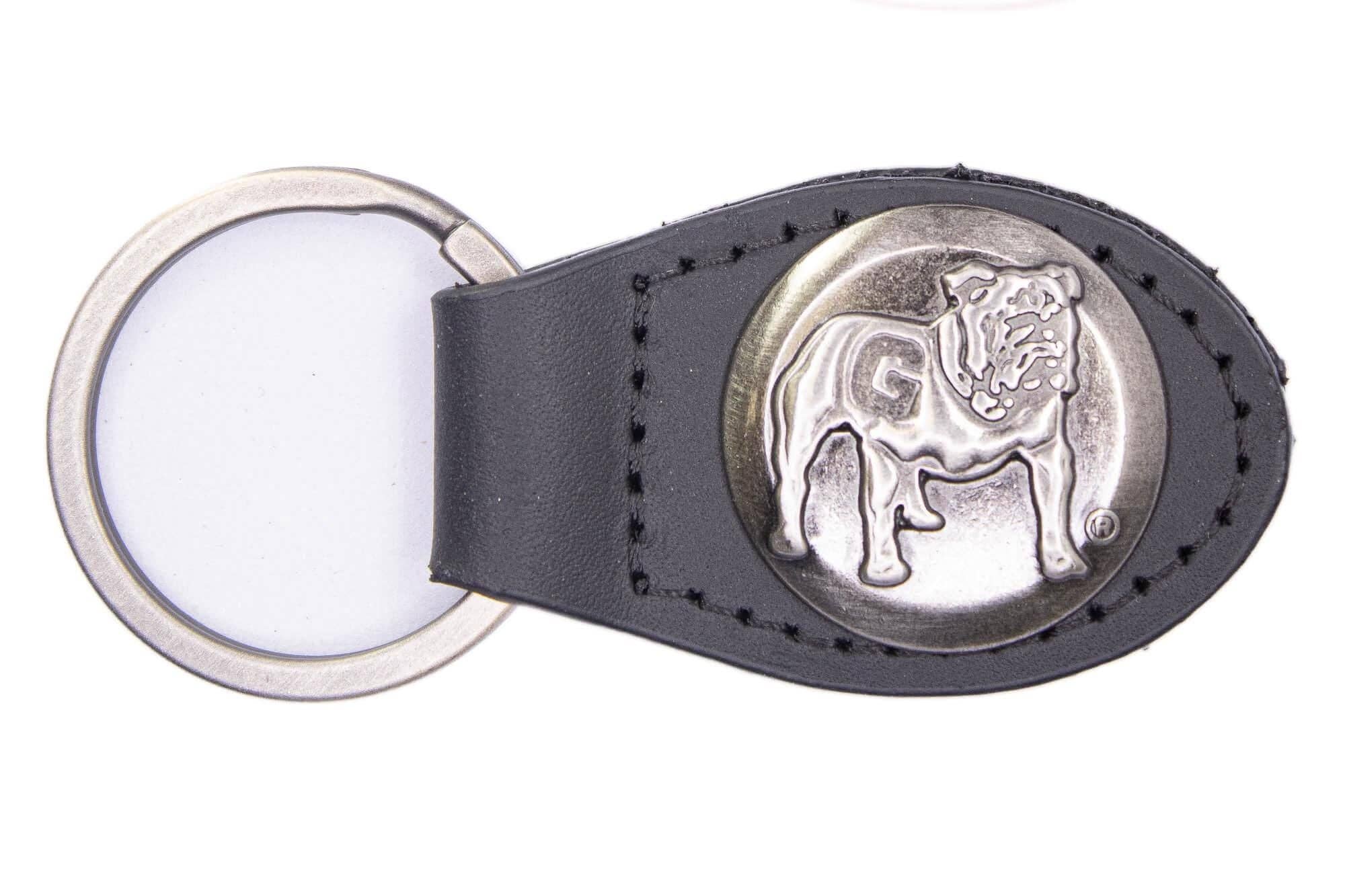 Georgia Bulldogs Oval Leather Key Fob.: BULL - Black