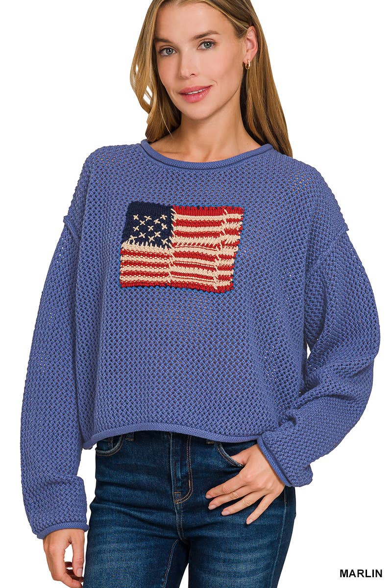 4th of July American Flag Crew Neck Sweater
