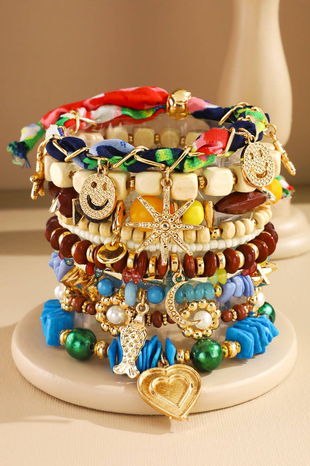 Beaded Stack & Stretch Boho Bracelet: Happy Days