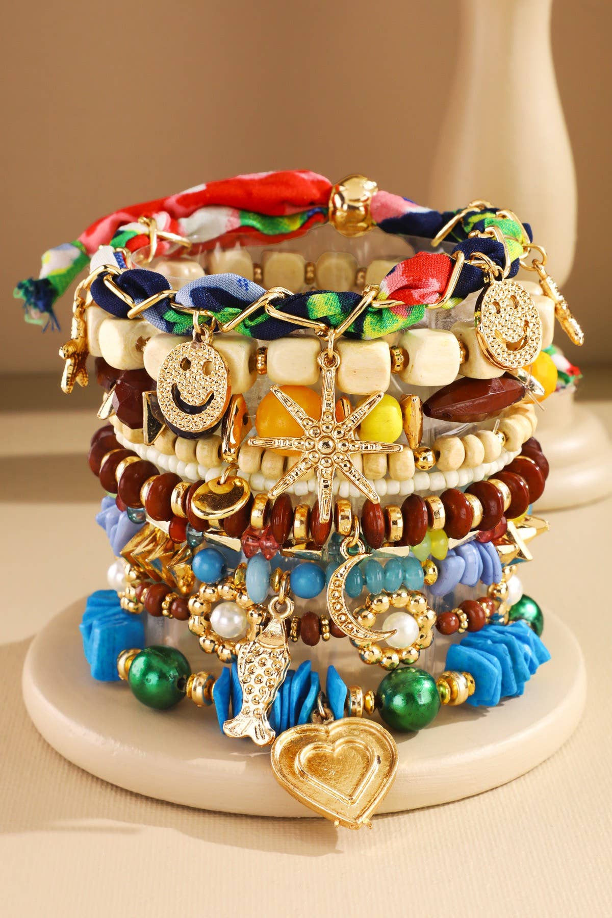 Beaded Stack & Stretch Boho Bracelet: Happy Days