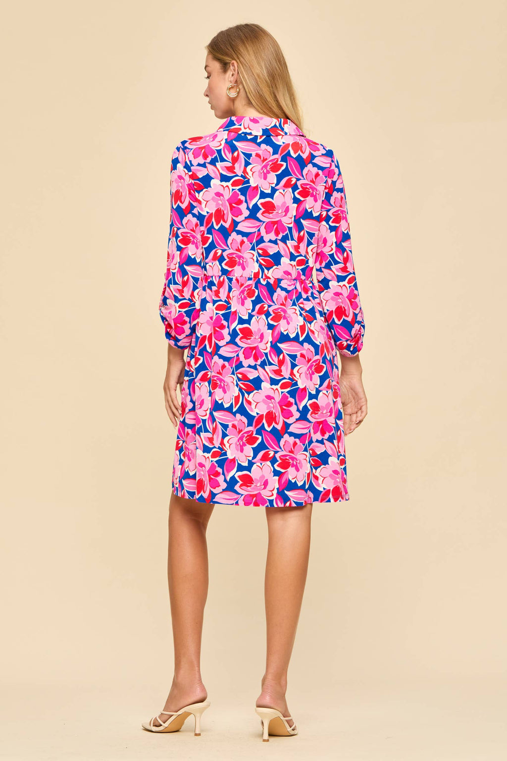 Floral Print Collared Shirt Dress w/ Pockets