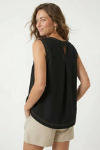 Round Neck Garment Wash Sleeveless Top: Denim / S-M-L(2-2-2)