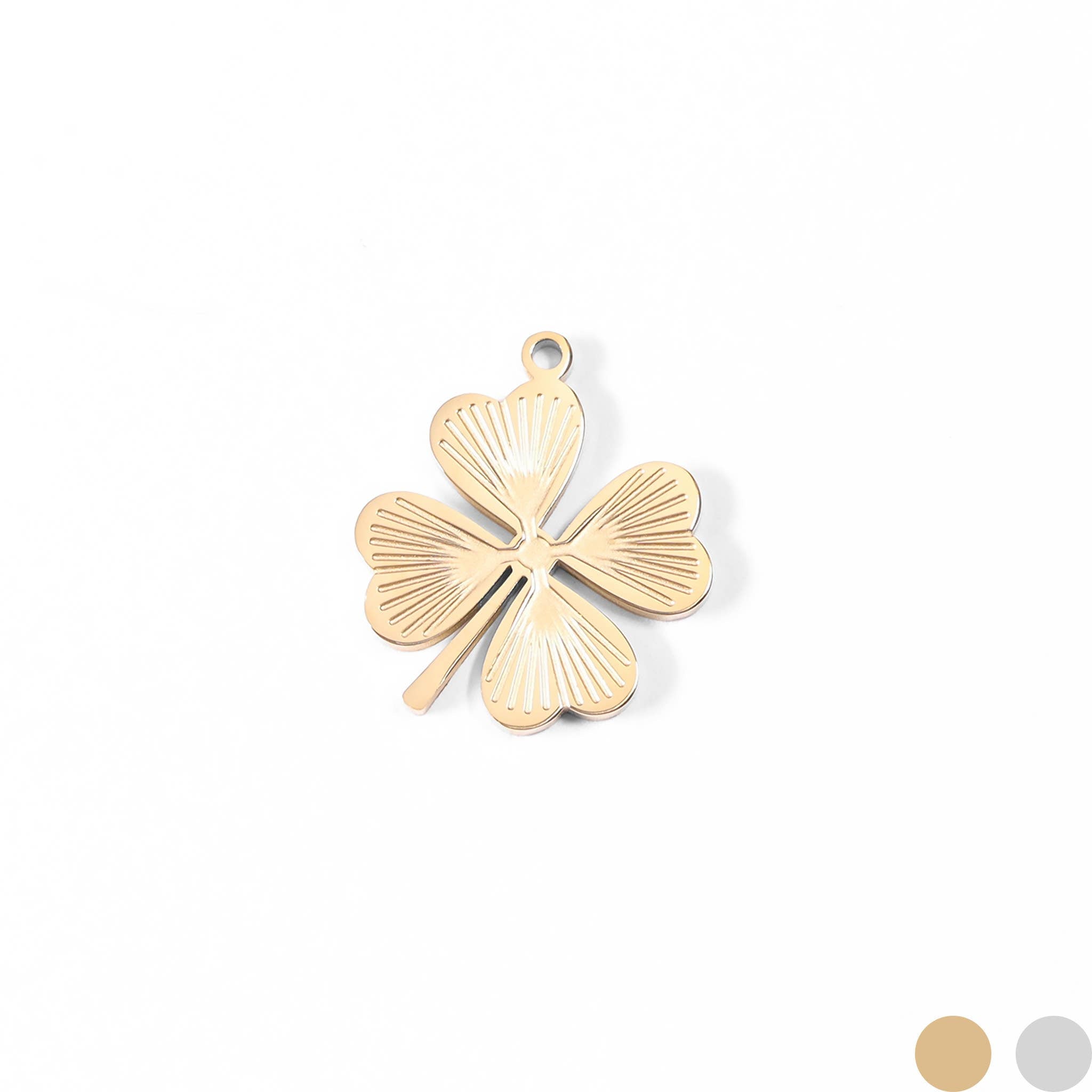 18K Gold Plated Stainless Steel Sunburst Four Leaf Clover Charm